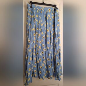 Phily RAYON Floral Blue Maxi Skirt M UTILITY CASUAL COTTAGECORE Fairycore Boho